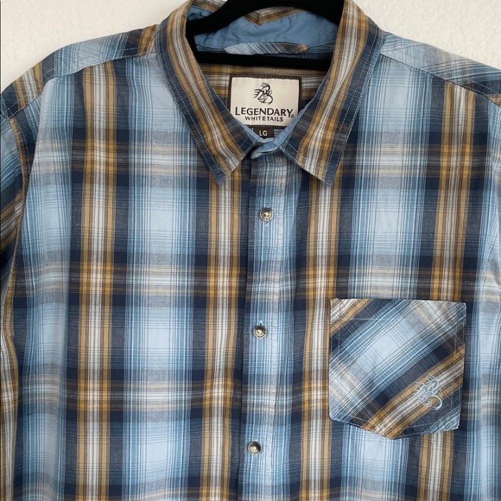 Legendary Whitetails Men's Blue and Brown Plaid Button Down Shirt